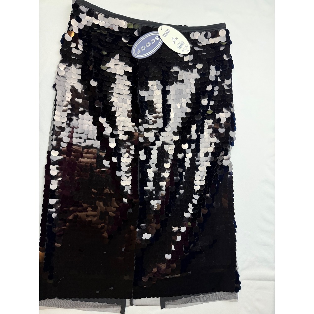 Scoop Black Paillette Midi Skirt Large Disc Sequin Size M 8-10 New with Tags